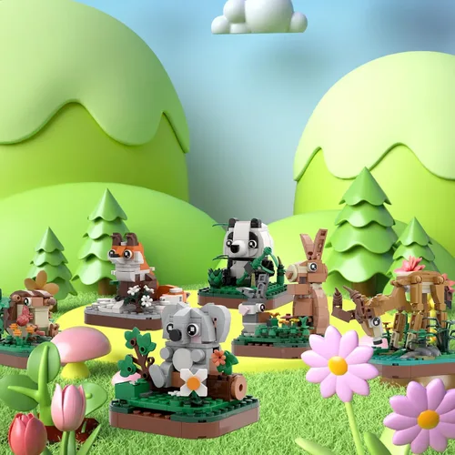 Vista 6 de MEIEST Juego de bloques de construcción de animales pequeños, colección temática de animales de tierra, juguete de ladrillos de construcción, lindas