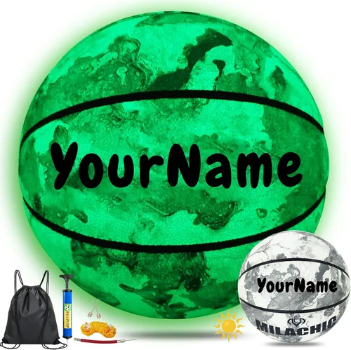 Vista 9 de Balón de baloncesto personalizado, que brilla en la oscuridad, regalo de baloncesto personalizado tamaño 7 (29.5"), tamaño 6 (28.5"), tamaño 5 Verde