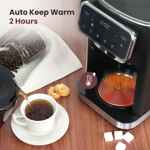 Vista 5 de Gevi Cafetera de 12 tazas con pantalla táctil, cerveza atrevida y helada, jarra de vidrio Cervecera de goteo de 12 tazas, temporizador