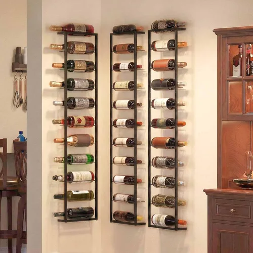 Vista 6 de AQAREA Estante de vino montado en la pared: soporte de metal para 10 botellas de vino - Estante de almacenamiento de vino negro