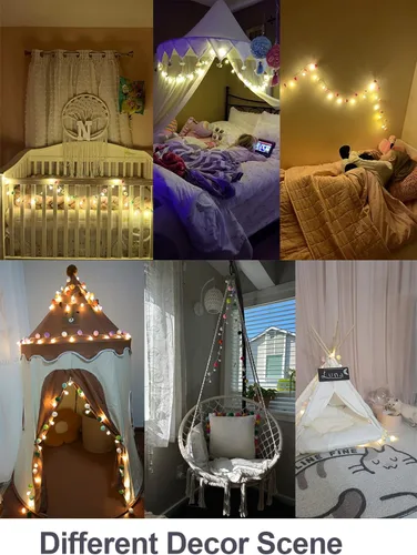 Vista 4 de ChiRee Guirnalda de luces para interiores de 6.56 pies, luces de hadas con pompones, 20 LED, funciona con pilas, luces de bola de cadena, luces