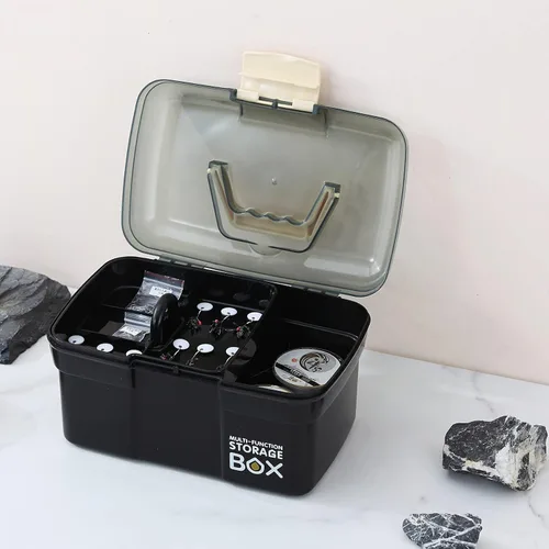 Vista 6 de Kinsorcai Organizador de caja de plástico de 11 pulgadas con bandeja extraíble, organizador de costura, suministros de manualidades y arte, caja