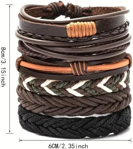 Vista 5 de Pulsera ajustable de cuero trenzado para hombre, 24 unidades, Cuero, cuero