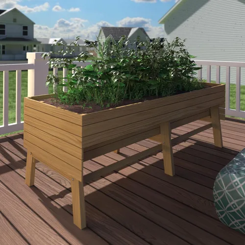 Vista 10 de MUPATER - Cama de jardín elevada de cedro de 6 x 3 x 2 pies para exteriores, cama de jardín elevada con patas, maceta elevada grande de 837 libras