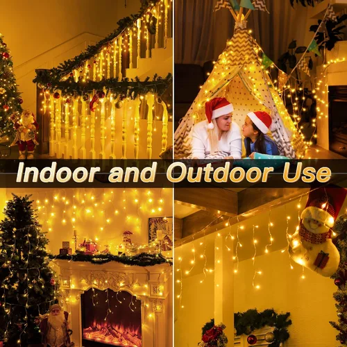 Vista 9 de Luces de carámbano para exteriores, 216 LED de 24 pies, luz de Navidad impermeable para exteriores con 8 modos y temporizador, luces de carámbano