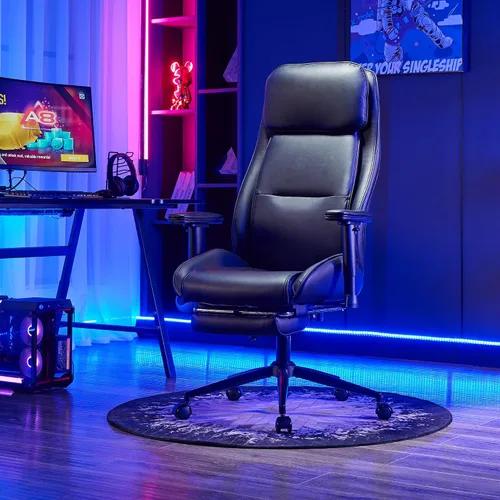 Vista 3 de High Back Office Desk Chair,Ergonomic Reclining Office Chair,Modern Swivel Computer Chair,Leather Chair with Lumbar Support (Black)