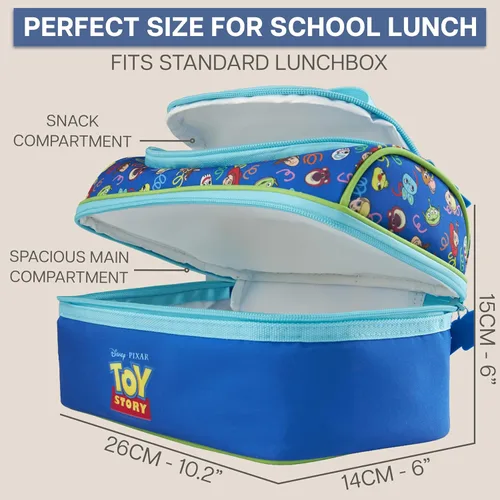 Vista 3 de Get Trend Disney Toy Story - Lonchera térmica reutilizable para niños, bolsa enfriadora ligera, doble compartimento con asa, se adapta a la lonchera