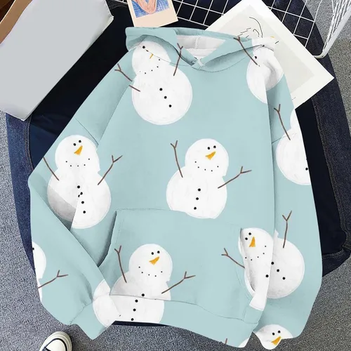 Vista 2 de Shiyingl Women's Cute Snowman Graphic Hoodie Casual Soft Long Sleeve Fleece Pullover Relaxed Fit Drawstring Sweater Tops
