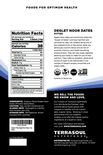 Vista 2 de Terrasoul Superfoods Dátiles orgánicos Deglet, 2 libras - sin hueso Frescos Edulcorante natural
