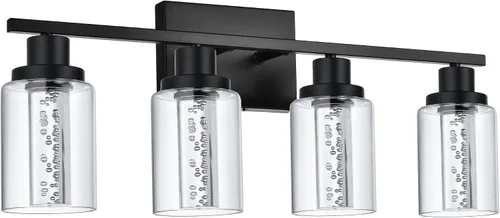 Vista 9 de MELUCEE Lámparas de tocador de baño, 3 luces LED sobre espejo, 3000 K-6000 K, moderna luz negra para baño con pantalla de cristal de burbujas, chips