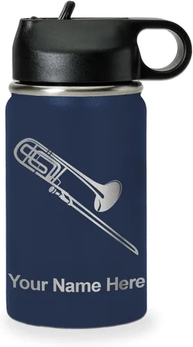 Vista 16 de LaserGram Botella de agua personalizada, trombón, acero inoxidable de doble pared aislada al vacío con popote superior, regalo grabado personalizado