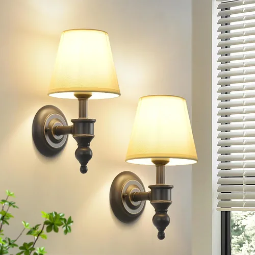 Vista 10 de Juego de 2 Apliques de Pared, Lámparas de Pared Modernas para Dormitorio, Apliques Luminaria de Pared con Pantalla de Tela Beige, Lámparas de Pared