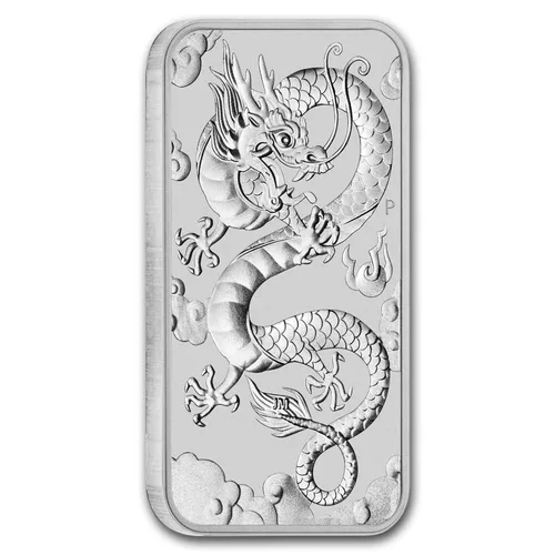 Vista 9 de 2018 - Presente (Año aleatorio) P 1 oz Lingote de Plata Australia Perth Mint Serie Dragón Moneda Rectangular Brillante sin Circular con Certificado