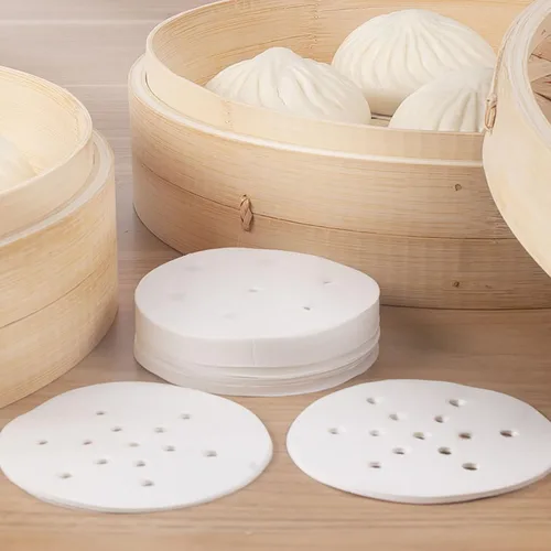 Vista 5 de 400 piezas de pequeños liners para vaporera de bambú, papel antiadherente mini para bollos al vapor y dumplings (10 cm)