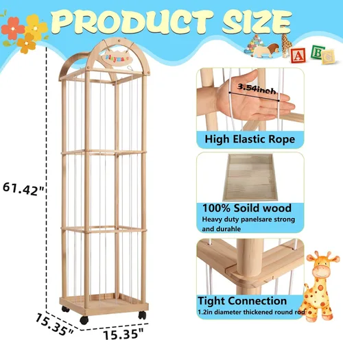 Vista 6 de Organizador grande de almacenamiento de animales de peluche, 61 pulgadas de alto de madera de alta calidad, lindo soporte para juguetes de zoológico