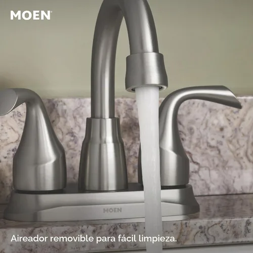 Vista 5 de Moen Idora – Grifo de lavabo de baño con dos asas, centrado, de níquel cepillado resistente a las manchas, con montaje de desagüe, 84115SRN
