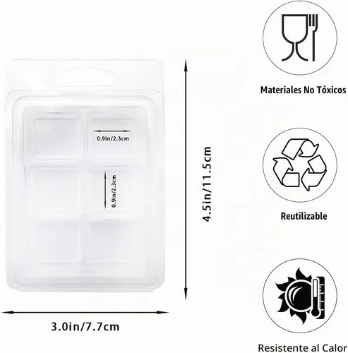 Vista 2 de 50 paquetes de moldes de cera derretida, recipientes de cera derretida, bandeja de plástico transparente de 6 cavidades para velas de cera derretida