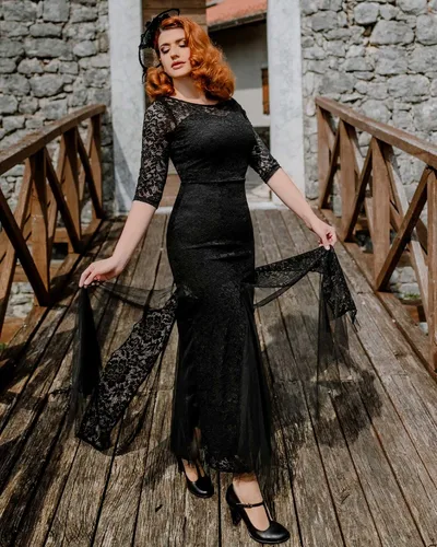 Vista 4 de Miusol Vestido largo formal de noche de sirena con encaje floral elegante y manga 23 para mujer