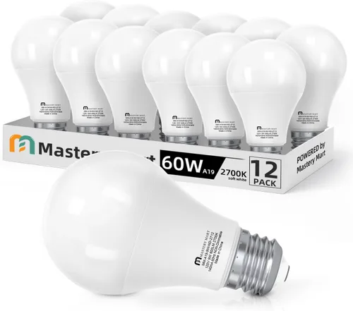 Vista 7 de MASTERY MART Bombillas LED A19 equivalentes a 60 vatios, 9 W no regulables, sin parpadeo, 800 lúmenes, blanco suave 2700 K, base E26, 10000 horas