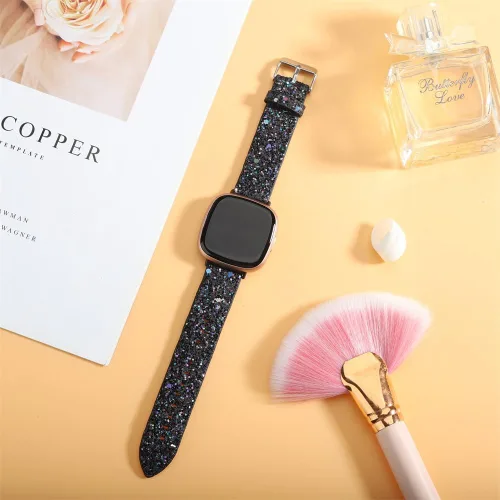 Vista 3 de Correa brillante compatible con Fitbit Versa 4/Fitbit Versa 3/Fitbit Sense 2/Sense Bandas Mujer Bling Glitter Correa de Cuero Accesorio de Correa