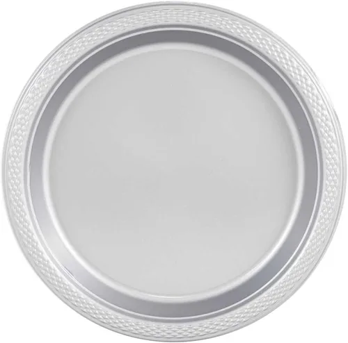 Vista 16 de Platos para fiesta de plástico redondos y cuadrados colorido de 7, 8, y 9 pulgadas, 10/20 platos por paquete, Negro
