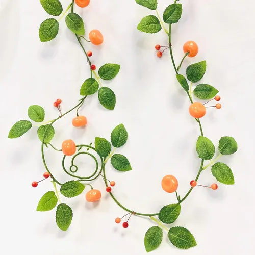 Vista 17 de Vid de mandarina con tira de luces LED, vid artificial de bayas de Kumquat de 6.6 ft, 1 cadena de 20 luces LED, funciona con pilas, decoración