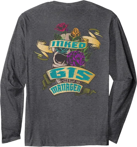 Vista 5 de GIS Manager Inked Skull Tattoo Backside Design Long Sleeve T-Shirt Negro