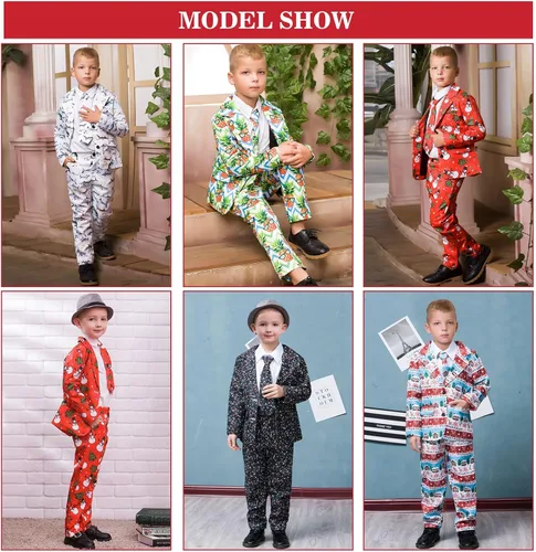 Vista 3 de Funnycokid Trajes de Navidad para niños, 3 piezas, ropa formal para niños, juego de traje feo para graduación, fiesta de Navidad, boda con corbata