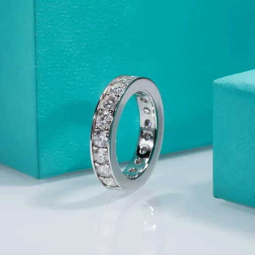 Vista 4 de AnuClub Moissanite Eternity Wedding Band Ring D Color Lab Diamond 18K Gold Plated Silver Ring for Women With Certificate