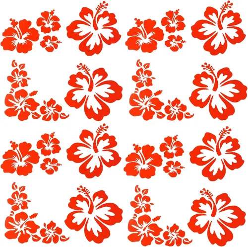 Vista 7 de GORGECRAFT 2 estilos 4 hojas de pegatinas de flores de hibisco para auto, pegatinas hawaianas reflectantes en blanco, pegatinas de parachoques