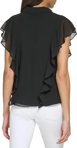 Vista 4 de Calvin Klein Women's Sleeveless Ruffle Front Blouse (Plus Size)