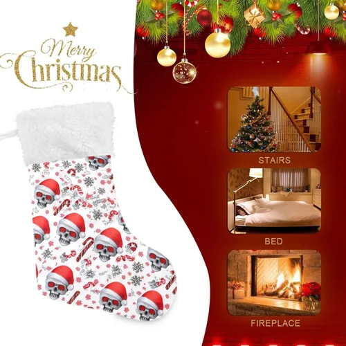 Vista 4 de Calcetines de Navidad de calaveras de Navidad grandes y cálidas de 18 x 12 pulgadas, decoración de medias de Navidad colgantes para la familia