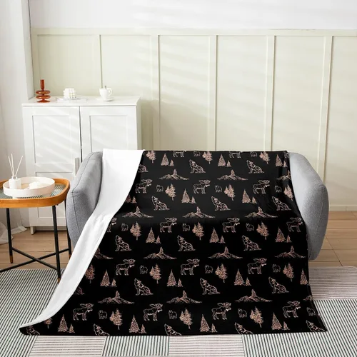 Vista 3 de Erosebridal Manta de franela de animales del bosque, 40 x 50 pulgadas, con temática de caza de osos, ciervos, lobos, manta de felpa mullida