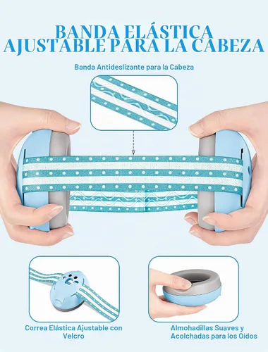Vista 3 de Audífonos para bebé, 2 en 1, protección contra el ruido para bebés de 0 a 48 meses Azul