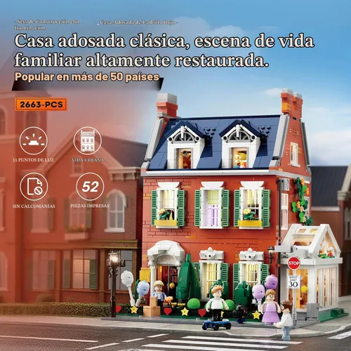 Vista 2 de LUMIBRICKS Redbrick Row House - Juego de ladrillos de construcción, 2663 piezas