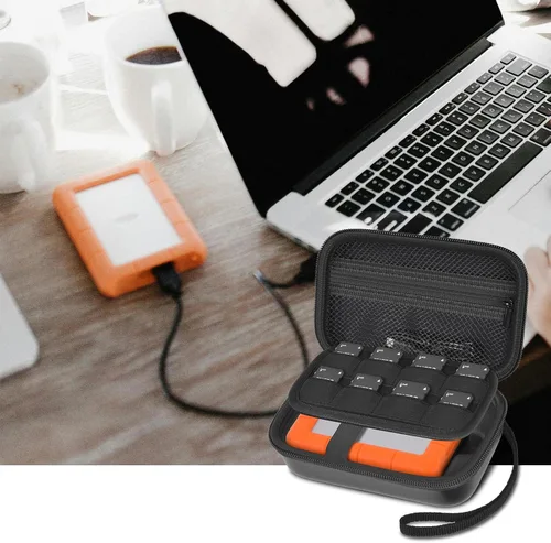 Vista 9 de Funda para disco duro externo LaCie Rugged Mini 1TB/2TB/4TB/5TB/Thunderbolt Hard Shell Portable HDD Holder, USB Cable SD Cards Storage, for