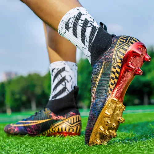 Vista 6 de Zapatos de fútbol para hombre y mujer, zapatos de fútbol con suela dorada, zapatos de fútbol para estudiantes, zapatos de entrenamiento de hierba