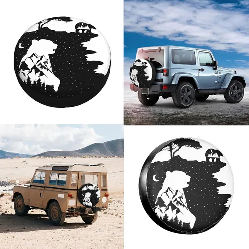 Vista 6 de Rustic Bears - Funda para neumático de repuesto, color blanco y negro, para remolques de viaje, impermeable, protección solar UV, se adapta a