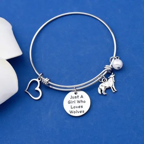 Vista 3 de FAADBUK Pulsera divertida de lobo para amantes de los animales, regalo de Just A Girl Who Loves Wolves Jewelry Bracelet Wolf Lover Gift Wolf