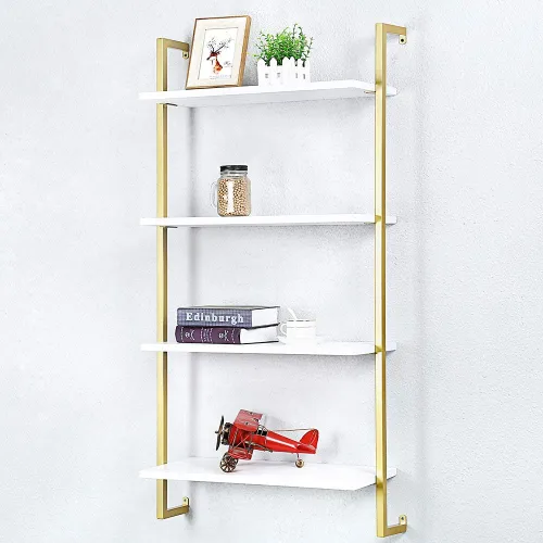 Vista 10 de Estante de pared de metal industrial, estantes flotantes montados en la pared, estantes de libros de madera real de 24 pulgadas, estantes de pared