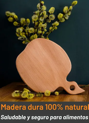 Vista 6 de ECOSALL Tabla de cortar de madera maciza en forma de manzana con asa, idea