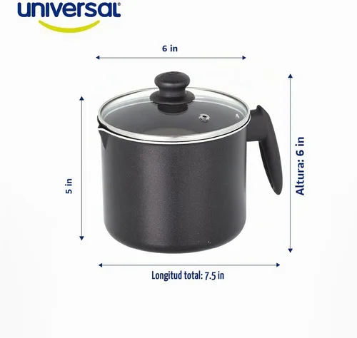 Vista 3 de Universal Jarra de leche antiadherente (51 onzas - 1.6 cuartos de galón) con tapa de vidrio, jarra de espuma de aluminio