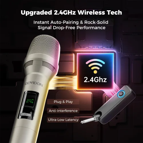Vista 7 de Micrófono inalámbrico dual 2.4G, micrófono recargable con bolsa