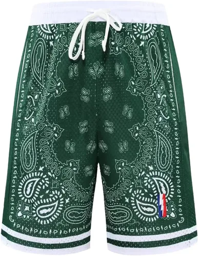 Vista 2 de BOOMLEMON Pantalones cortos de baloncesto para hombre, pantalones cortos de entrenamiento atléticos de cachemira, pantalones cortos de malla