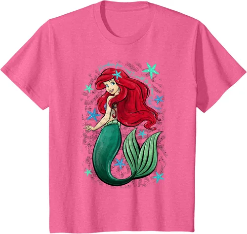 Vista 15 de Disney The Little Mermaid - Camiseta con notas musicales de Ariel, talla S Blanco