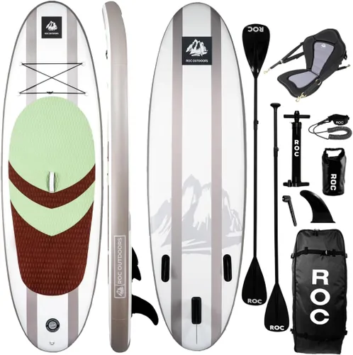 Vista 10 de Roc Tabla de remo inflable con accesorios y mochila de alta calidad, cubierta antideslizante, bolsa impermeable, correa, remo y bomba de mano.