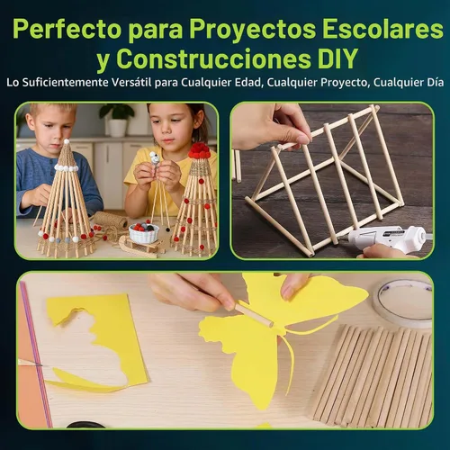 Vista 4 de 200 varillas de madera de 1/4 x 6 pulgadas, clavijas de madera precortadas para tartas escalonadas, palos de madera para suministros