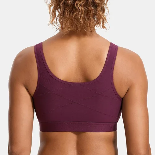 Vista 2 de SYROKAN Sujetador deportivo con cremallera frontal de alto impacto para mujer, sin varillas, espalda cruzada, alto soporte, cremallera en la parte