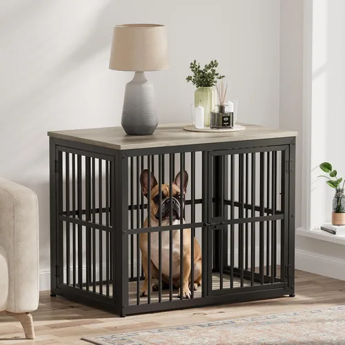 Vista 15 de Lyromix Mueble de jaula para perros de 27 pulgadas con 3 puertas, mesa auxiliar de madera resistente para perros pequeños, múltiples unidades se