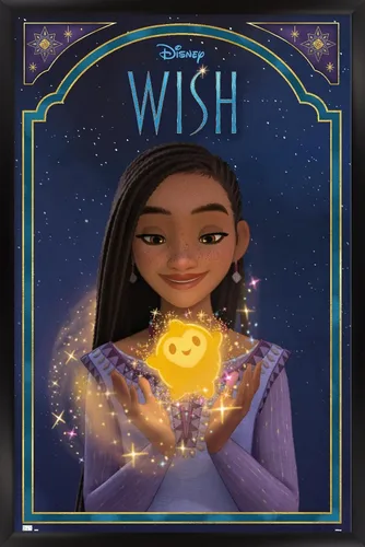 Vista 8 de Trends International Disney Wish - Póster de pared de Asha & Star, 22.4 pulgadas de largo x 14.7 pulgadas, versión enmarcada en madera de granero